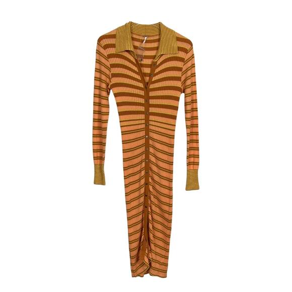 Free People Vista Cardi Striped Longline Button Front Size Small NWOT - Picture 2 of 11